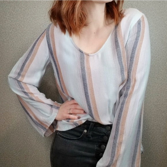 Cloth & Stone Striped Bell Sleeve Blouse Sz S - Picture 1 of 12